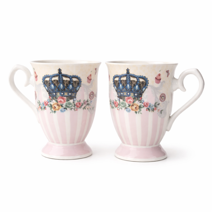 Royal Crown Floral Ceramic Mug Set (Set of 2)