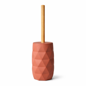 Modern Geometric Toilet Brush with Bamboo Handle – Terracotta Finish