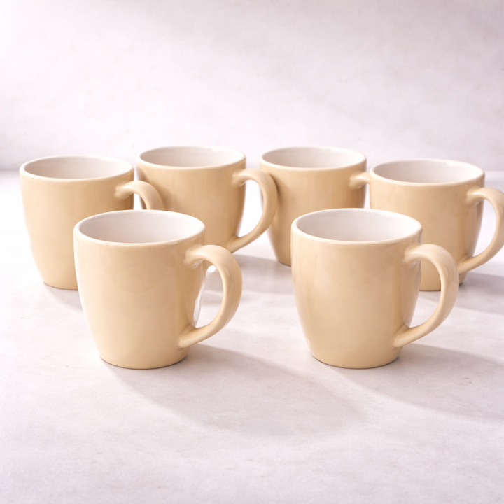 Classic Beige Ceramic Coffee Mug Set (6-Piece Set)