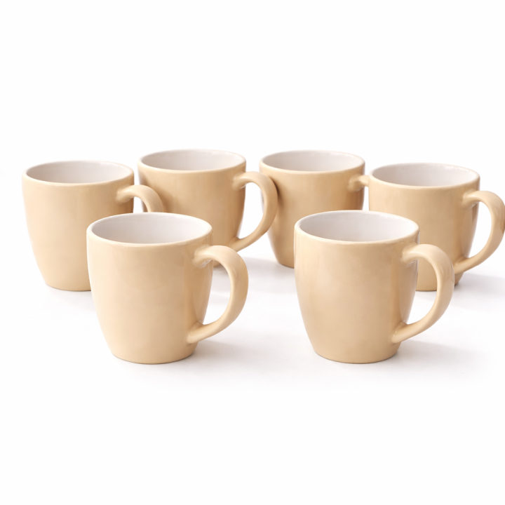 Classic Beige Ceramic Coffee Mug Set (6-Piece Set)