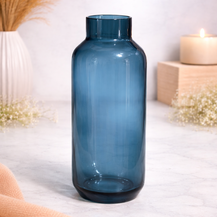 OceanMist Tall Blue Glass Decorative Vase