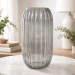 Aura Ribbed Smoky Glass Vase