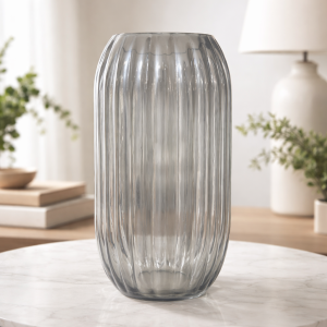 Aura Ribbed Smoky Glass Vase
