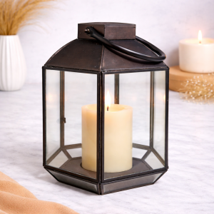 Classic Noir Metal & Glass Decorative Lantern