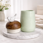 Elegant Mint Ceramic Vase with Bird Lid Decorative Jar Set