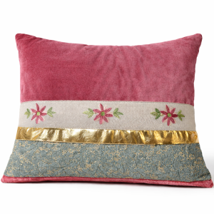 Premium Velvet & Embroidered Designer Cushion Cover with Gold Accent Border