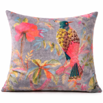 Premium Grey Velvet Tropical Bird Printed Cushion Cover