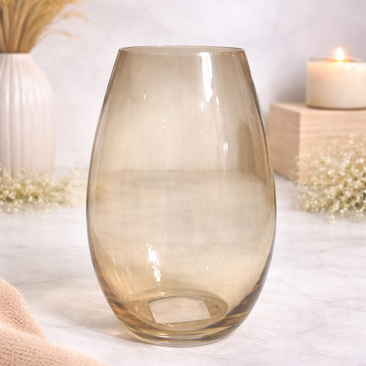 AmberGlow Oval Glass Decorative Vase