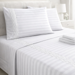 Premium White Stripe Embroidered Bedsheet Set